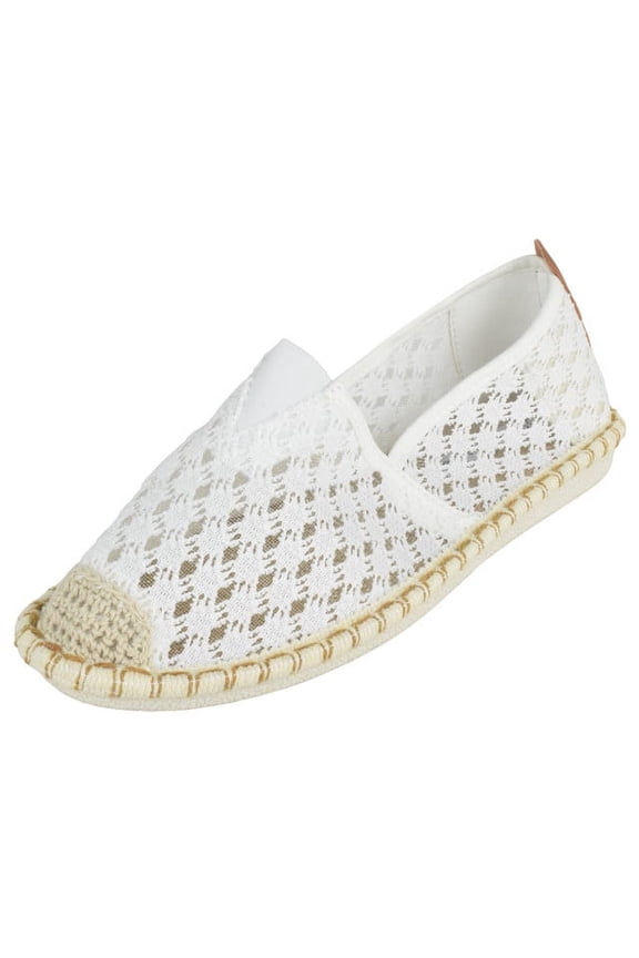 Flat Women Shoes Canvas Slip-On Loafers Espadrilles Jute Style Breathable Knit Fabric Light Weight See Through PLEDGE-16 White 8