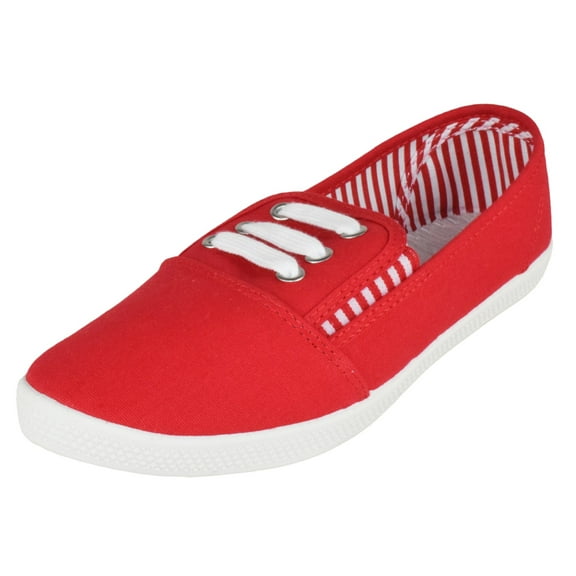 Forever Flat Women's Shoes Linen Canvas Slip-On Sneakers Lace Up Loafers Comfortable Fashion Sneakers Always-02 Red 8
