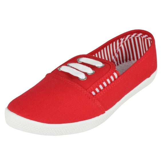 Forever Flat Women's Shoes Linen Canvas Slip-On Sneakers Lace Up Loafers Comfortable Fashion Sneakers Always-02 Red 8