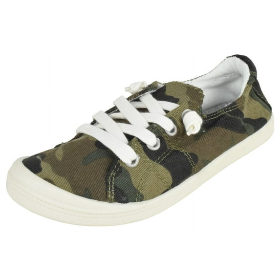 Forever Flat Women's Shoes Linen Canvas Slip-On Sneakers Lace Up Loafers Comfortable Fashion Sneakers Comfort-01 Green Camouflage 6