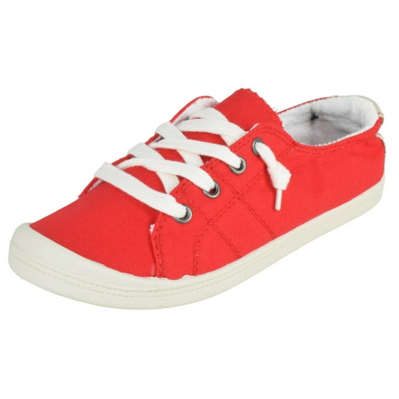 Forever Flat Women's Shoes Linen Canvas Slip-On Sneakers Lace Up Loafers Comfortable Fashion Sneakers Comfort-01 Red 7