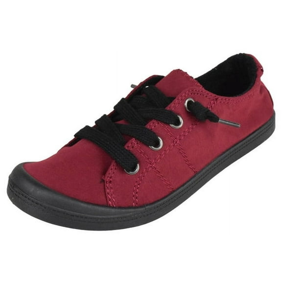 Forever Flat Women's Shoes Linen Canvas Slip-On Sneakers Lace Up Loafers Comfortable Fashion Sneakers Comfort-01 Red Burgundy 5.5