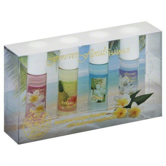 Forever Florals Hawaiian Cologne Sampler with Rollerball Applicator, 4 pack