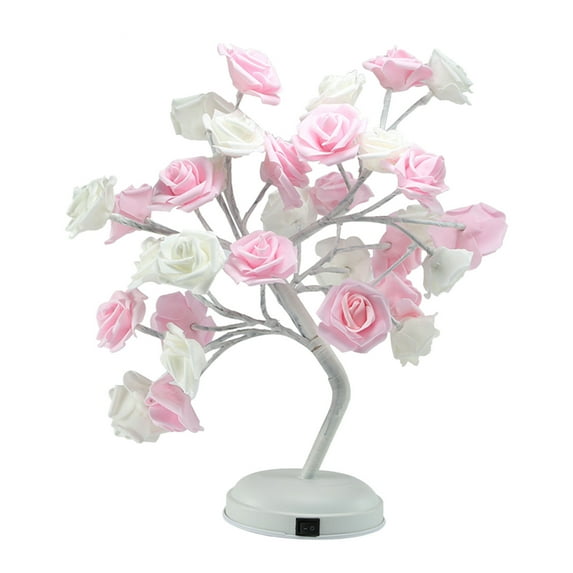 Forever Flower Artificial Outdoor Flowers Beautiful Rose Bouquet LED Tree Table Lamp Lights Party Wedding Home Decor Gift Birthday Decorations Pink