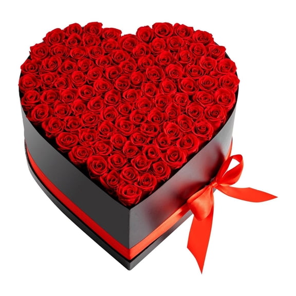 Forever Flowers, 100 Preserved Roses in a Heart Shape Box, Eternal Flowers Immortal Bouquet Birthday Present for Women Her Wife Mothers, Anniversary, Valentine' Day,Christmas, Red