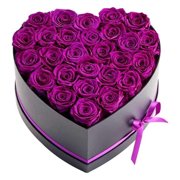 Forever Flowers 27 Preserved Roses Heart Shape Box Eternal Bouquet Birthday Anniversary Valentine Christmas Gift for Women Wife Mother Purple
