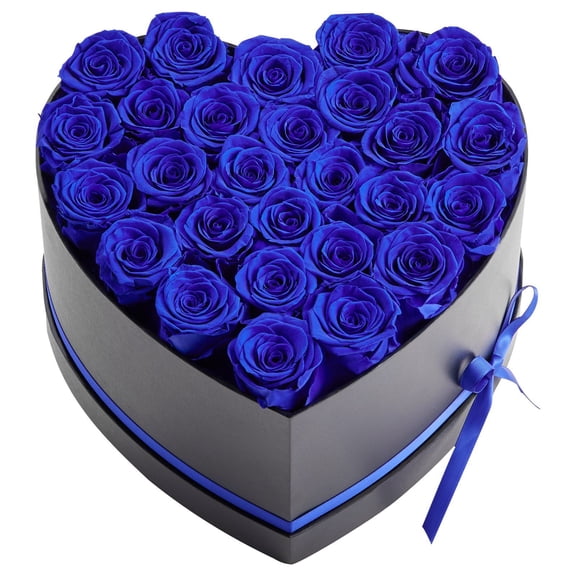 Forever Flowers 27 Preserved Roses Heart Shape Box Eternal Bouquet Birthday Anniversary Valentine Christmas Gift for Women Wife Mother Royal Blue