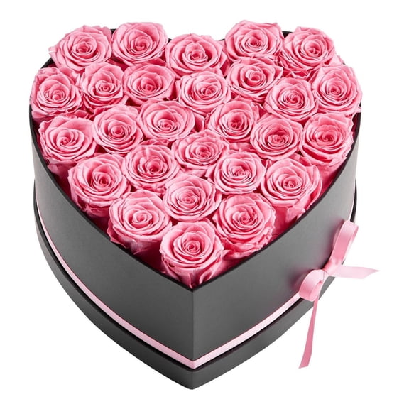 Forever Flowers, 27 Preserved Roses in a Heart Shape Box, Eternal Flowers Immortal Bouquet Birthday Present for Women Her Wife Mothers, Anniversary, Valentine' Day,Christmas, Pink