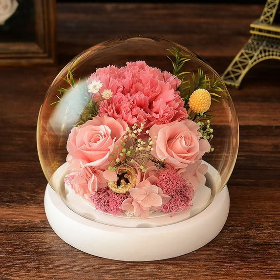 Forever Flowers Preserved Roses Gift for Women Mom Girlfriend Wife - Fresh Real Roses Eternal Flowers Elegant Present for Valentine's Day Birthday Anniversary Wedding Mother's Day (Sparkle Red) - Pink