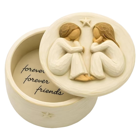 Forever Friends Resin Keepsake Box – Hand-Painted Friendship Gift Box with Two Angel Figures, 3” x 2”H – Sentimental Gift for Women, Best Friends, Birthday, or Sympathy (A)