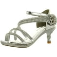 thumbnail image 1 of Forever Glamour-28 Kids Rhinestone Flower Sparkling Bling Heel designed Dress Sandals, Silver, 2, 1 of 4