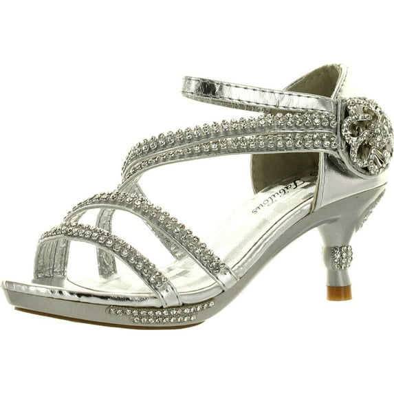 Forever Glamour-28 Kids Rhinestone Flower Sparkling Bling Heel designed Dress Sandals