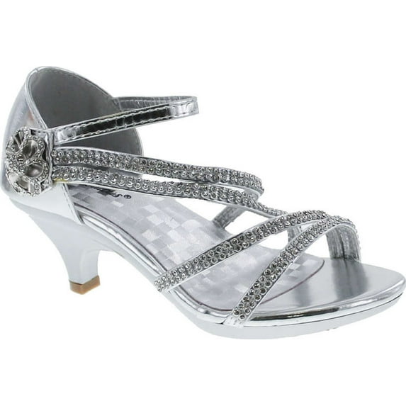 Forever Glamour-28 Kids Rhinestone Flower Sparkling Bling Heel designed Dress Sandals, Silver/Silver, 1