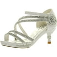 thumbnail image 1 of Forever Glamour-28 Kids Rhinestone Flower Sparkling Bling Heel designed Dress Sandals, White, 3, 1 of 4