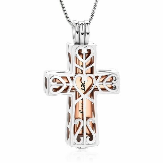 Forever in My Heart Corss Urn Necklace for Ashes, Stainless Steel Hollow Double Cross Cremation Urn Jewelry Memorial Necklace Pendant for Ashes for Women