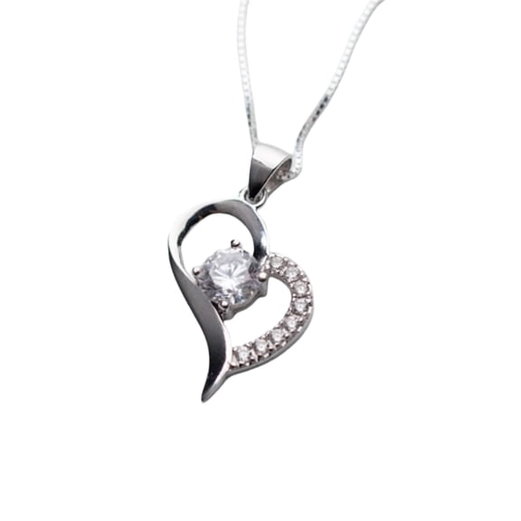 Forever Heart Pendant & Chain Solitaire Cz Heart in Sterling Silver
