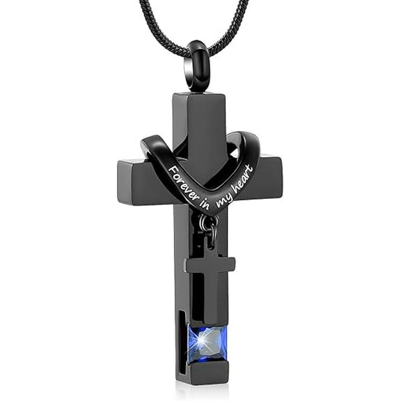 Forever in My Heart - Personalized Cross Urn Necklace for Ashes Birthstone Cremation Jewelry for Women Keepsake Memorial Ashes Pendant Urn Necklace For Ashes Of Loved Ones