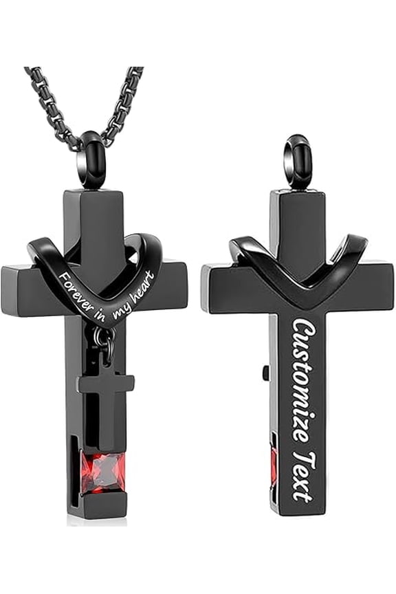 Forever in My Heart - Personalized Cross Urn Necklace for Ashes Birthstone Cremation Jewelry for Women Keepsake Memorial Ashes Pendant Urn Necklace For Ashes Of Loved Ones