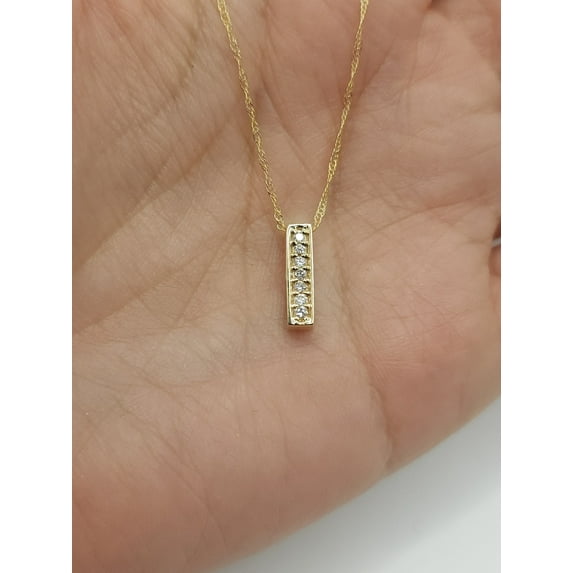 Forever Jewels 0.10Ct Round Cut Moissanite Women Bar Necklace Pendant 14K Yellow Gold Plated