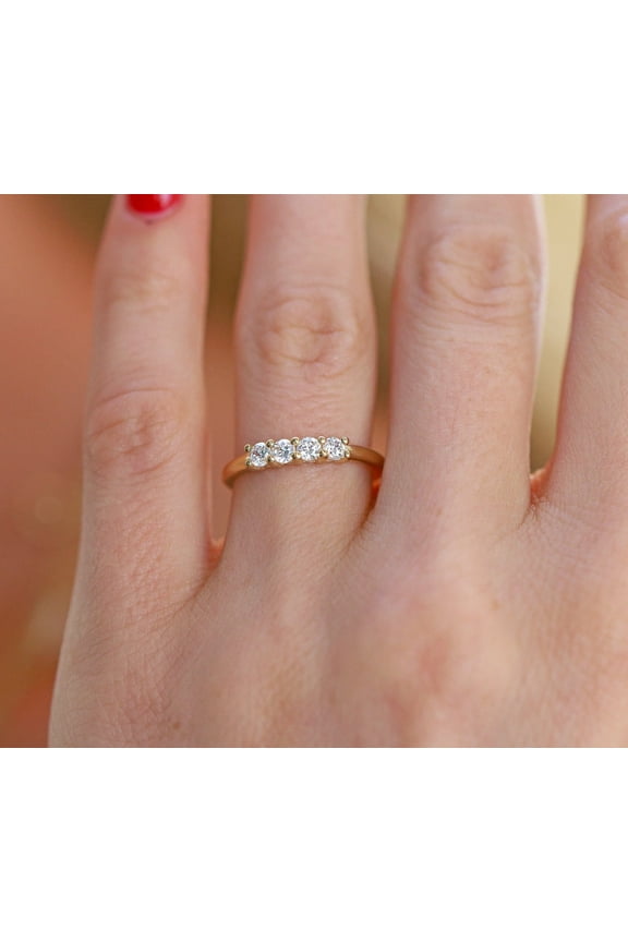 0.35Ct Round Cut Moissanite 4 Stone Womens Wedding Band 14K Yellow Gold Plated