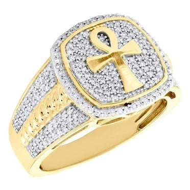 Forever Jewels 1.50Ct Round Moissanite Men Ankh Cross Engagement Ring 14k Yellow Gold Plated