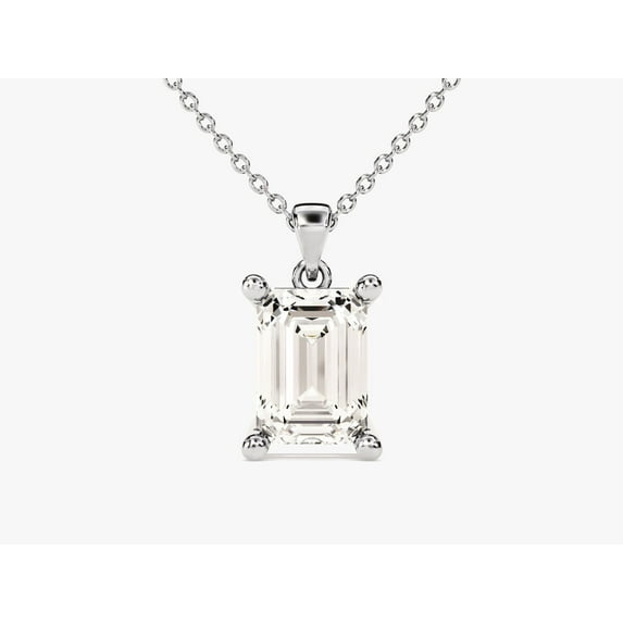 Forever Jewels 1 Carat Emerald Cut Moissanite Solitaire Women's Pendant 14K White Gold Plated