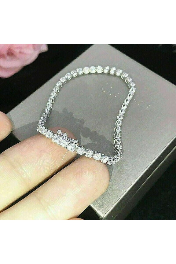 15Ct Round Cut Moissanite Tennis Bracelet 14K White Gold Plated For Women