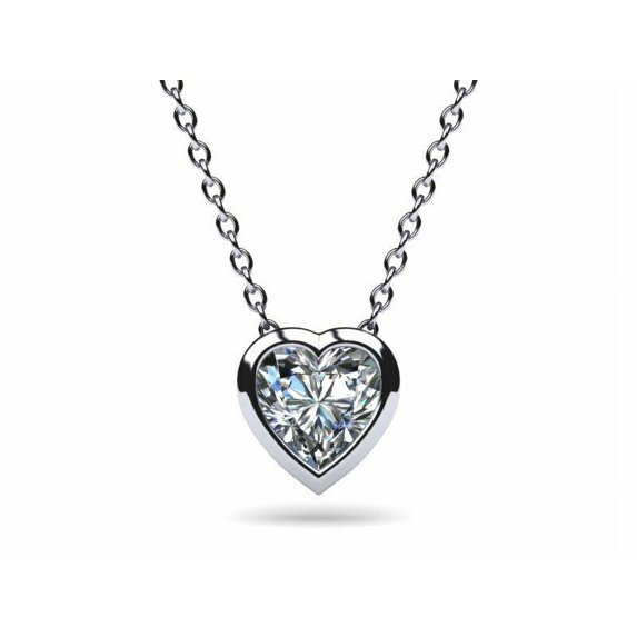 Forever Jewels 1Ct Heart Cut Bezel Set Moissanite Women Solitaire Necklace 14k White Gold Plated