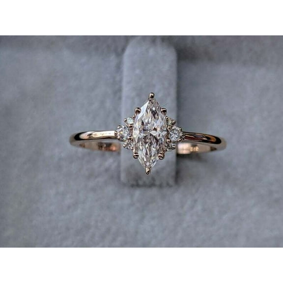 Forever Jewels 1Ct Marquise Cut Moissanite Women Solitaire Engagement Ring 14K Rose Gold Plated