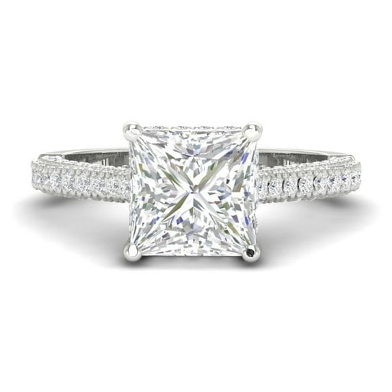 Forever Jewels 2.50Ct Princess Cut Moissanite Women Solitaire Engagement Ring 14K White Gold Plated