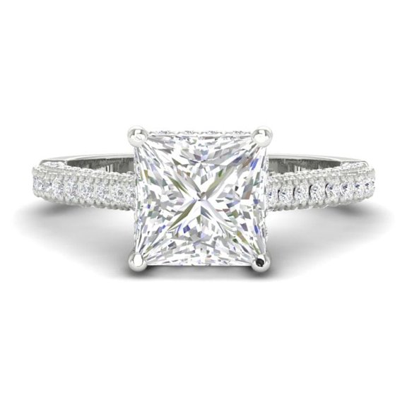 Forever Jewels 925 Sterling Silver 2.50Ct Princess Cut Moissanite Diamond Jewelry Women Solitaire Engagement Ring 14K White Gold Plated
