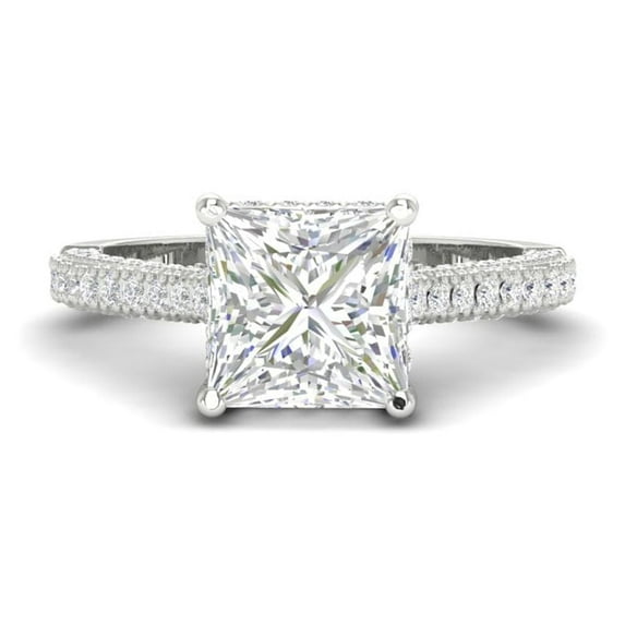 Forever Jewels 2.50Ct Princess Cut Moissanite Women Solitaire Engagement Ring 14K White Gold Plated