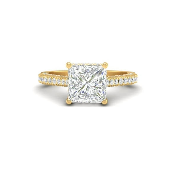 Forever Jewels 2.50Ct Princess Cut Moissanite Women Solitaire Engagement and Proposal Ring 14K Yellow Gold Plated