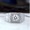 thumbnail image 1 of Forever Jewels 2 CT Round Cut Moissanite Men Cluster Engagement Ring 14K White Gold Plated, 1 of 5