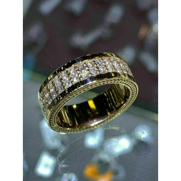 Forever Jewels 2 CT Round Cut Moissanite Men Engagement Band Ring 14K Yellow Gold Plated