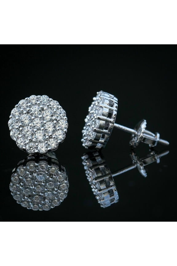 2 Carat Round Cut Men's Cluster Stud Earrings 14K White Gold Plated