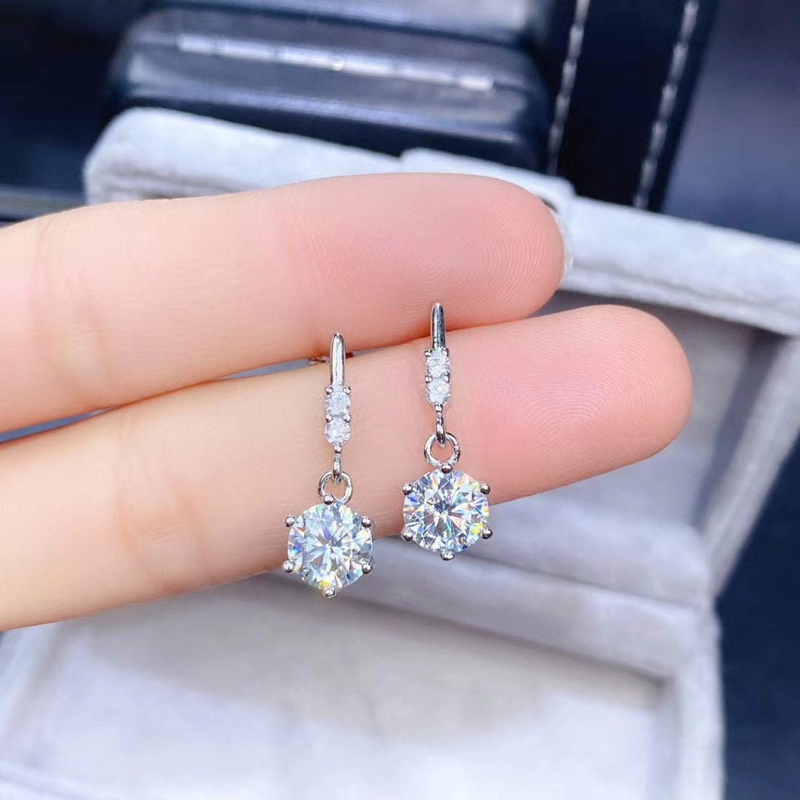 Forever Jewels Carat Round Cut Moissanite Solitaire Earrings - Main Image