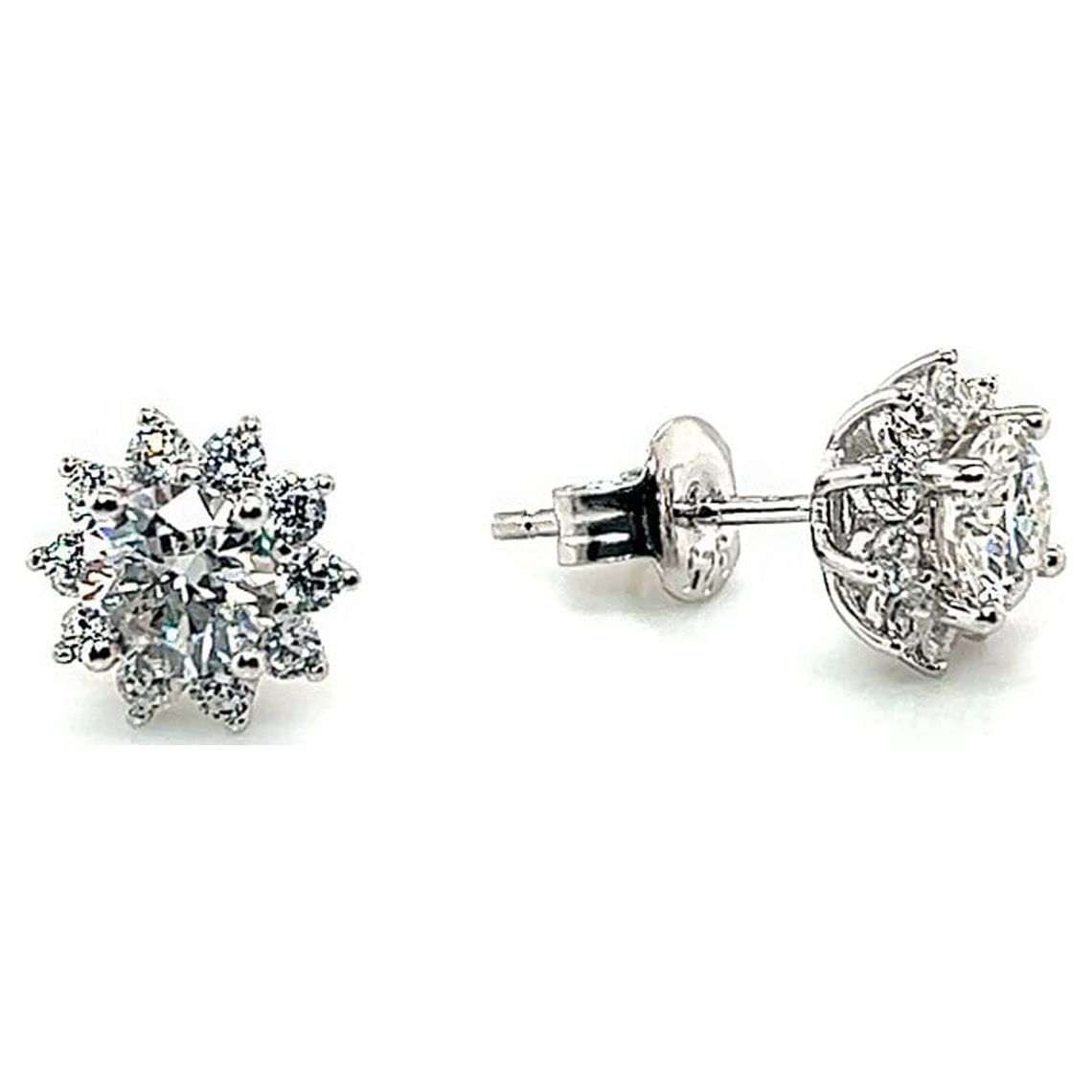 FOREVER JEWELS 2 carat Round Cut Moissanite Women Cluster Stud Earrings 14K White Gold Plated Halloween Jewels