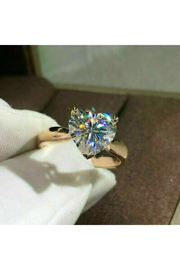 2Ct Heart Cut Moissanite Women Solitaire Engagement Ring 14K Yellow Gold Plated