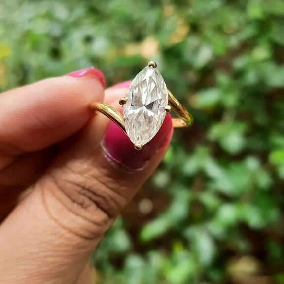 Forever Jewels 2Ct Marquise Cut Moissanite Women Solitaire Engagement 14K Yellow Gold Plated