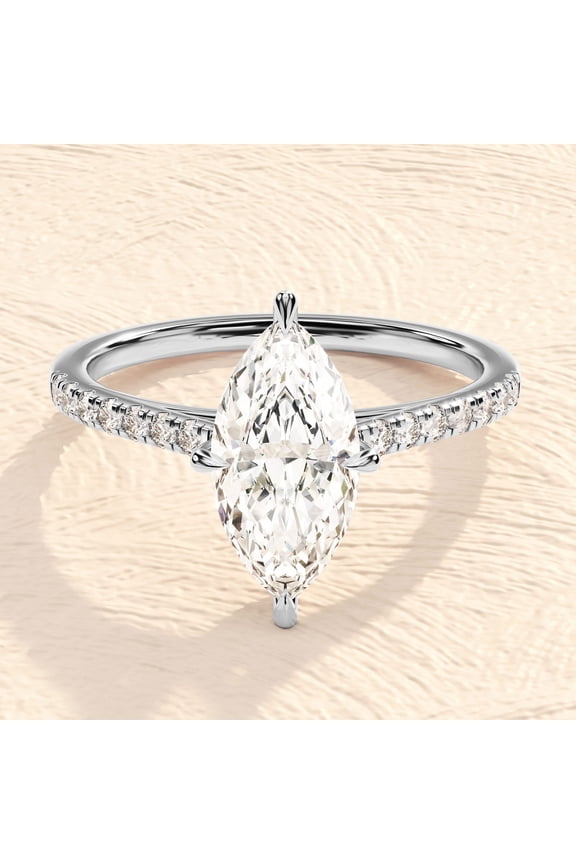 2Ct Marquise Cut Moissanite Womens Engagement Ring 14K White Gold Plated