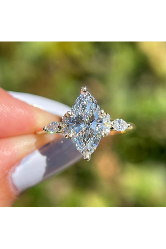 2Ct Marquise Cut Moissanite Womens Engagement Ring 14K Yellow Gold Plated