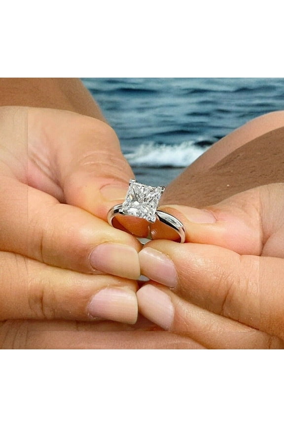 2Ct Princess Cut Moissanite Women Solitaire Engagement Ring 14K White Gold Plated