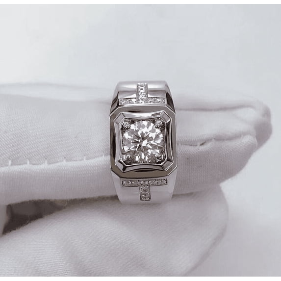 Forever Jewels 2Ct Round Cut Moissanite Men Solitaire Engagement Ring 14K White Gold Plated