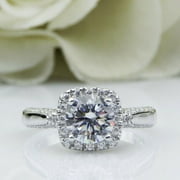 FOREVER JEWELS 2Ct Round Cut Moissanite Women Engagement Ring 14K White Gold Plated