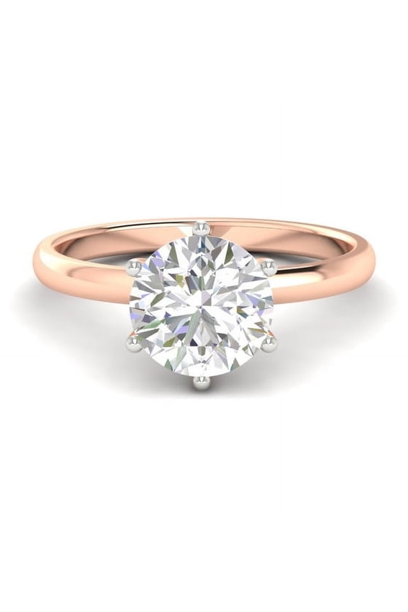 2Ct Round Moissanite 6 Prong Womens Solitaire Engagement Ring 14K Rose Gold Plated