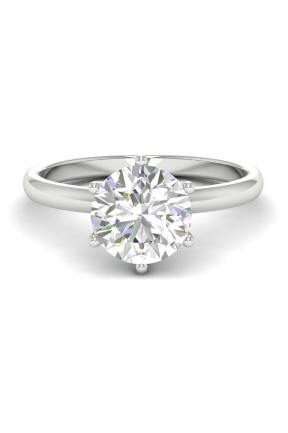 2Ct Round Moissanite 6 Prong Womens Solitaire Engagement Ring 14K White Gold Plated