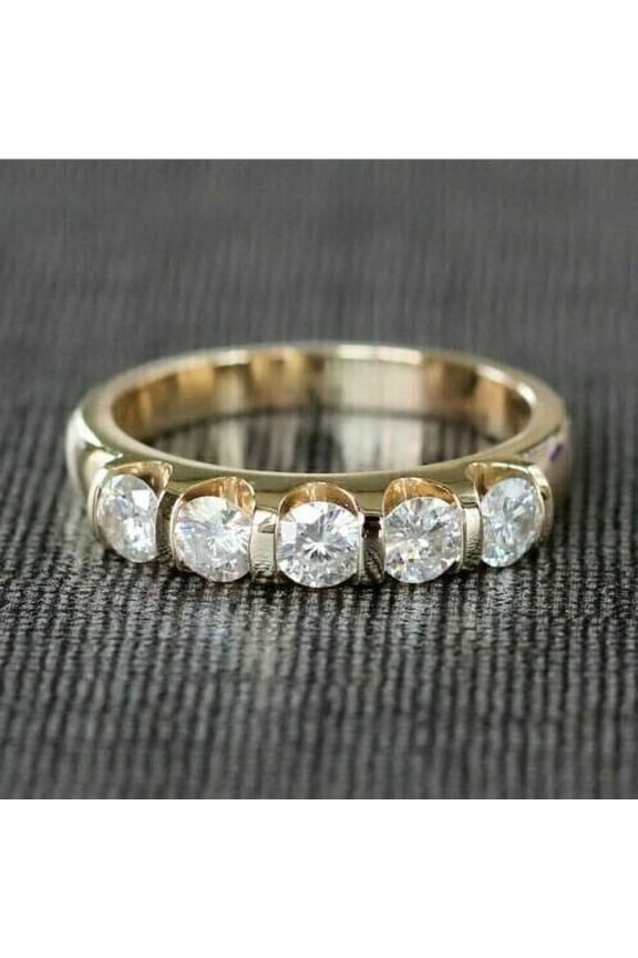 2Ct Round Moissanite Women Half Eternity Wedding Band Ring 14K Yellow Gold Plated