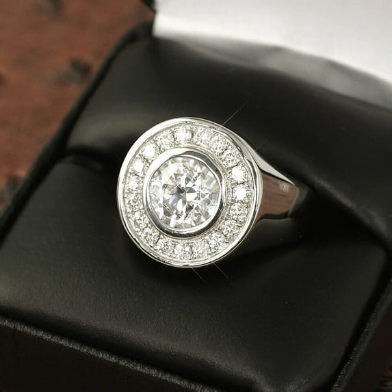 Forever Jewels 3.10Ct Round Moissanite Men Wedding Pinky Ring 14k White Gold Plated