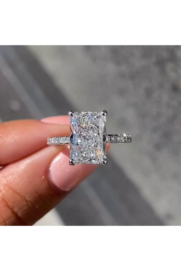 3.50Ct Radiant Cut Moissanite Womens Engagement Ring 14K White Gold Plated